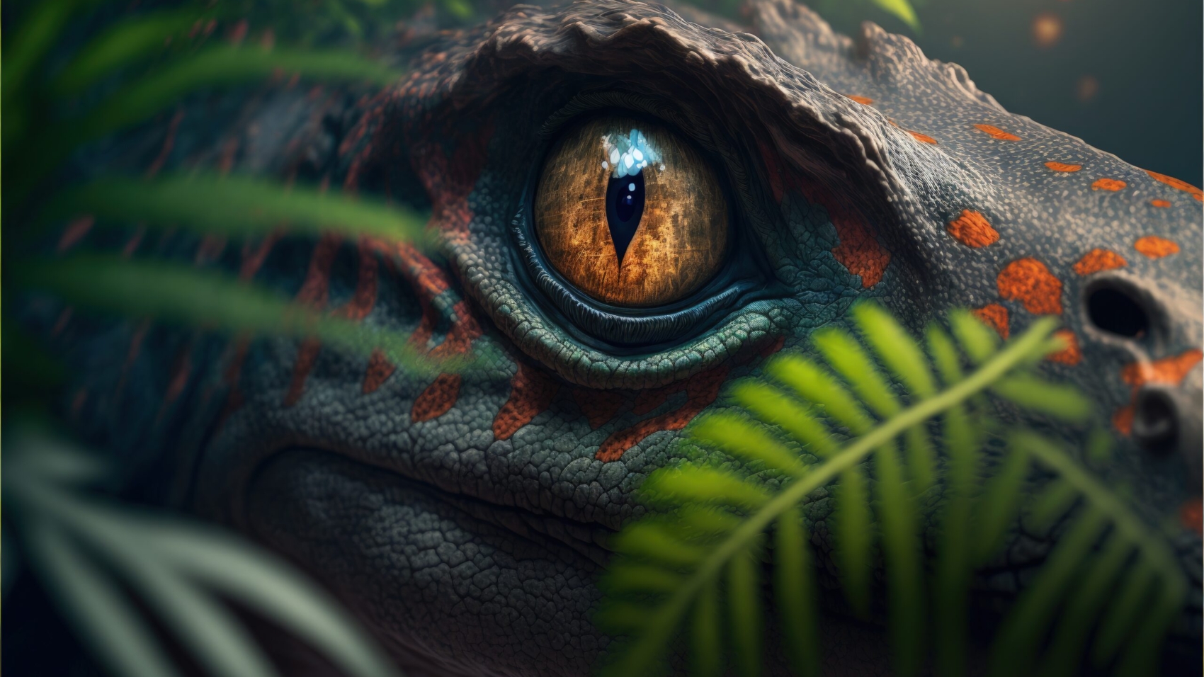 close up of a predator dinosaur eye generative ai art